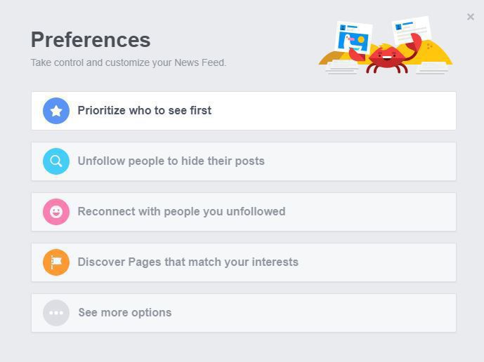 News Feed preferences screenshot